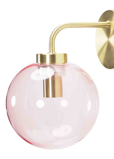 ValueLights Frenchie  Gold Wall Light with Pink Globe Shade (24cm x 20cm x 15cm)