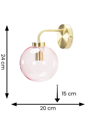 ValueLights Frenchie  Gold Wall Light with Pink Globe Shade (24cm x 20cm x 15cm)