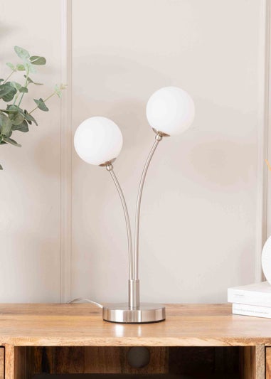 ValueLights Velika  Silver Table Lamp with White Globe Shade (47.5cm x 13cm x 24cm)