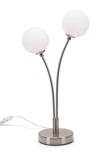ValueLights Velika  Silver Table Lamp with White Globe Shade (47.5cm x 13cm x 24cm)
