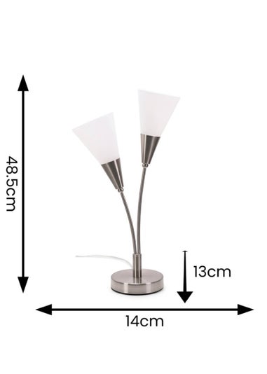 ValueLights Kristina Silver Table Lamp with White Uplighter Shade (48.5cm x 13cm x 14cm)