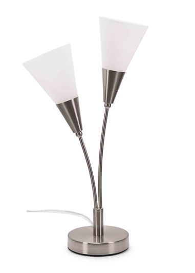 ValueLights Kristina  Silver Table Lamp with White Uplighter Shade (48.5cm x 13cm x 14cm)