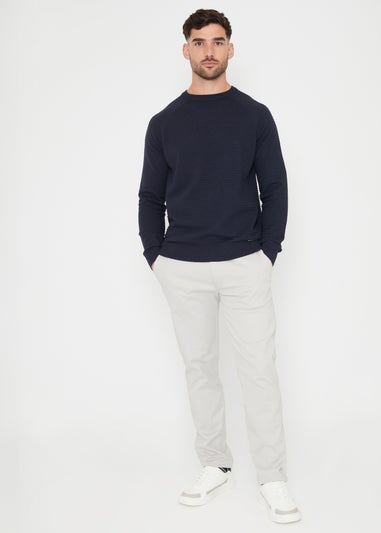 Threadbare Navy Textured Stripe Knitted Crew Neck Jumper