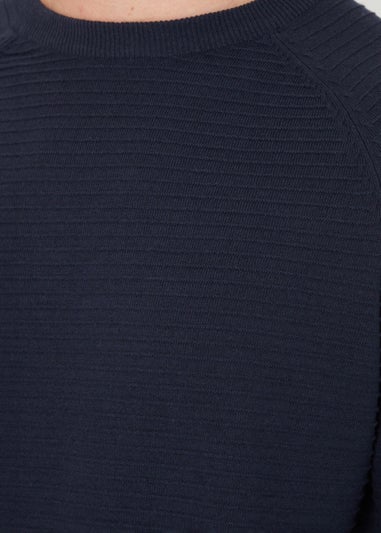 Threadbare Navy Textured Stripe Knitted Crew Neck Jumper