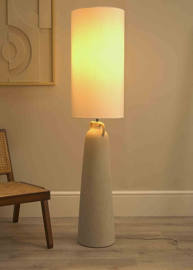 ValueLights Grayson Cement Effect Natural Floor Lamp with Cream Drum Shade