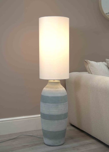 ValueLights Deegan Cement Effect Grey Floor Lamp with Cream Drum Shade