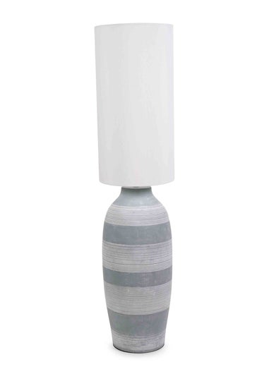 ValueLights Deegan Cement Effect Grey Floor Lamp with Cream Drum Shade