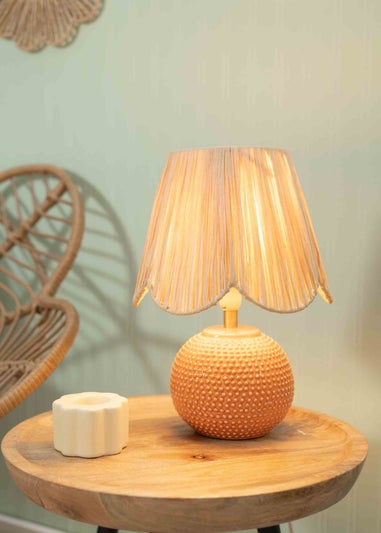 ValueLights Sebby Gloss Orange Table Lamp with Natural Tapered Shade