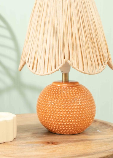 ValueLights Sebby Gloss Orange Table Lamp with Natural Tapered Shade