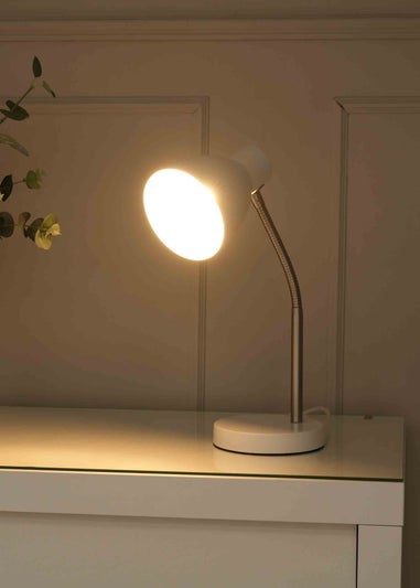 ValueLights Keela Matte White Table Lamp with Oval Shade (35cm x 14cm x 27cm)