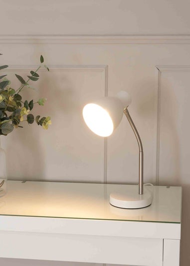 ValueLights Keela Matte White Table Lamp with Oval Shade (35cm x 14cm x 27cm)