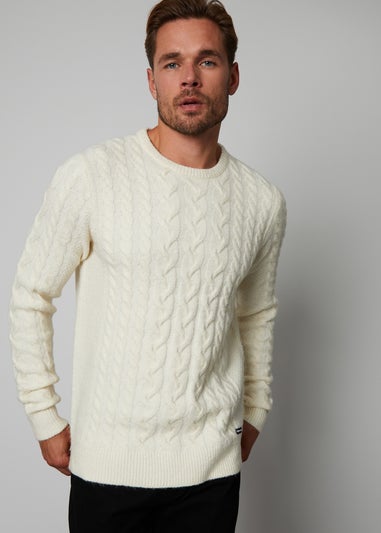 Threadbare Ecru Cable Knit Crew Neck Jumper