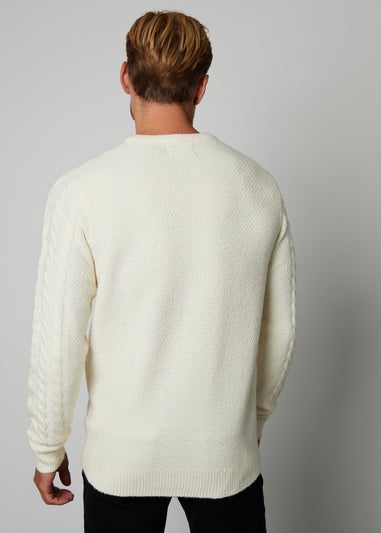 Threadbare Ecru Cable Knit Crew Neck Jumper