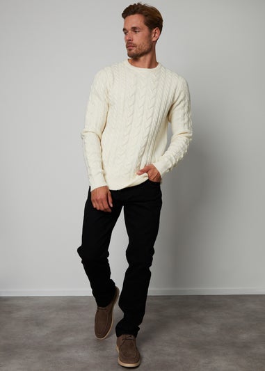 Threadbare Ecru Cable Knit Crew Neck Jumper