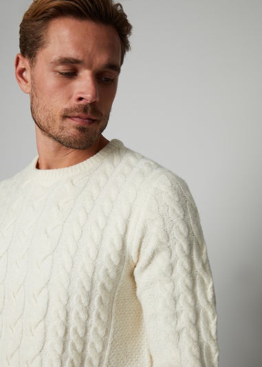 Threadbare Ecru Cable Knit Crew Neck Jumper