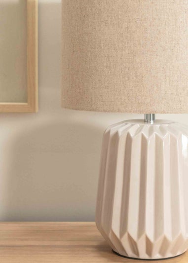 ValueLights Zak Gloss Stone Table Lamp with Cream Drum Shade