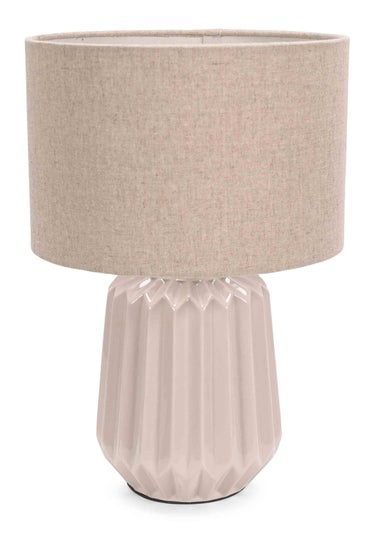 ValueLights Zak Gloss Stone Table Lamp with Cream Drum Shade