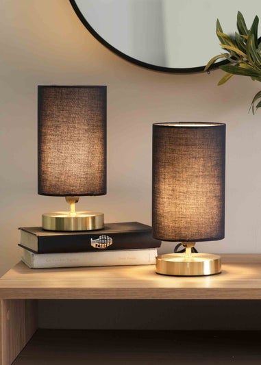 ValueLights Francis Dimmable Brushed Gold Table Lamp with Blue Drum Shade