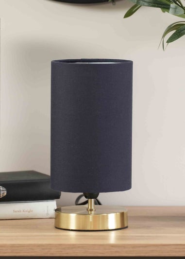 ValueLights Francis Dimmable Brushed Gold Table Lamp with Blue Drum Shade