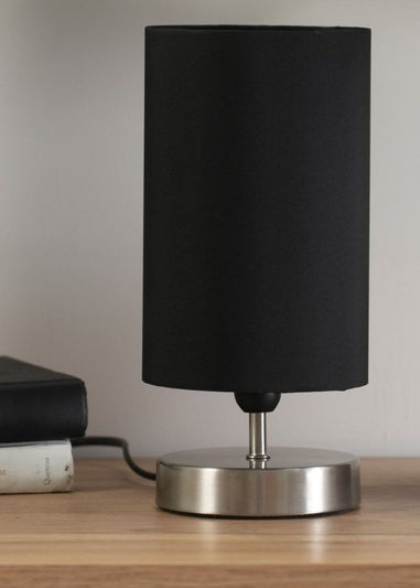 ValueLights Dimmable Silver Table Lamp with Black Drum Shade