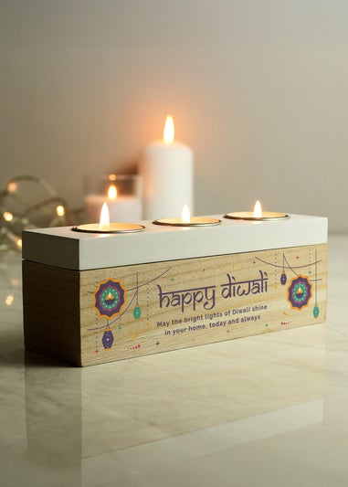 Personalised Memento Company Brown Diwali Triple Tealight Box