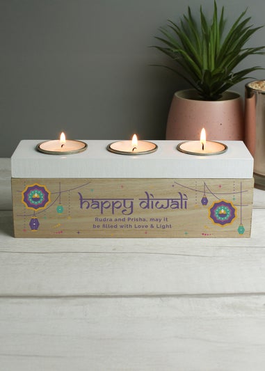 Personalised Memento Company Brown Diwali Triple Tealight Box