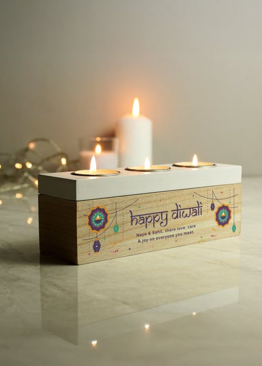 Personalised Memento Company Brown Diwali Triple Tealight Box