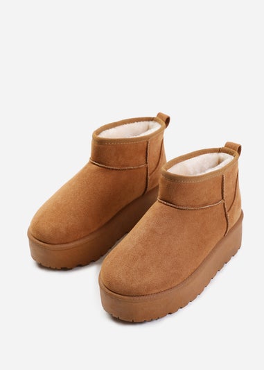 Where's That From Oak Chestnut Faux-Fur Platform Slipper Boots