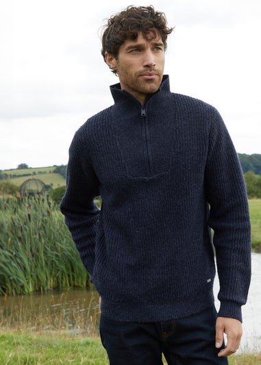 Threadbare Navy Quarter Zip Knitted Jumper