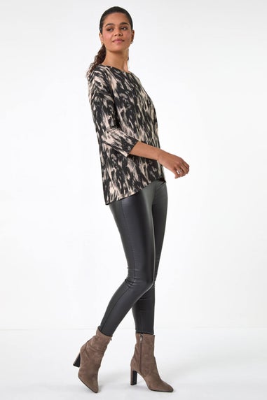 Roman Black Abstract Print Stretch Jersey Top