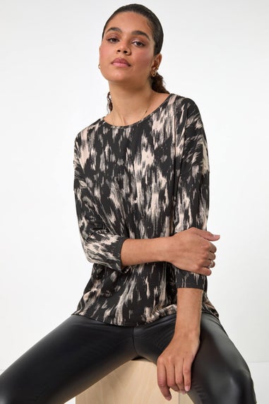 Roman Black Abstract Print Stretch Jersey Top