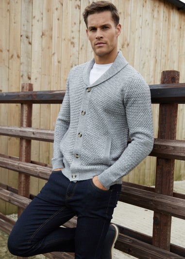 Threadbare Grey Shawl Collar Knitted Cardigan