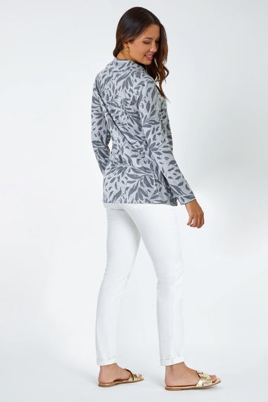 Roman Grey Floral Print Cowl Neck Stretch Top