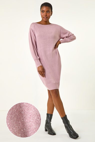 Roman Pale Pink Shimmer Slash Neck Jumper Dress