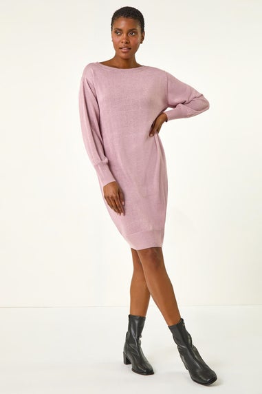 Roman Pale Pink Shimmer Slash Neck Jumper Dress