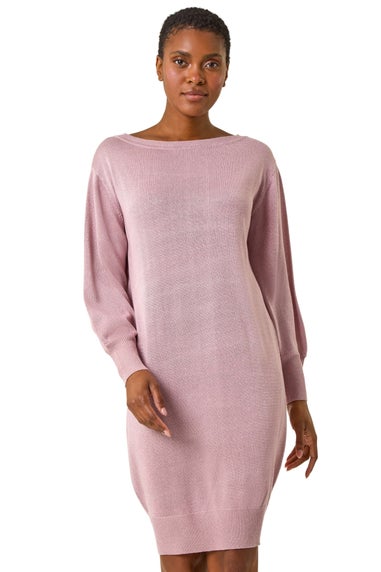 Roman Pale Pink Shimmer Slash Neck Jumper Dress