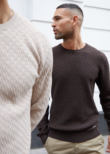 Threadbare Chocolate Mini Cable Knit Crew Neck Jumper