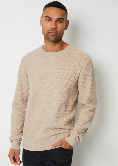 Threadbare Beige Mini Cable Knit Crew Neck Jumper