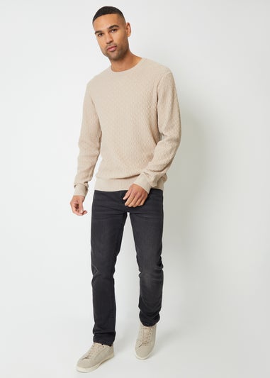 Threadbare Beige Mini Cable Knit Crew Neck Jumper