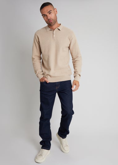 Threadbare Camel Long Sleeve Textured Knitted Polo