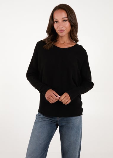 Blue Vanilla Black V Neck Ribbed Jumper