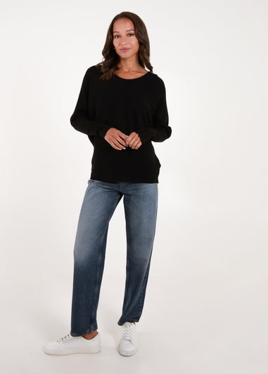 Blue Vanilla Black V Neck Ribbed Jumper