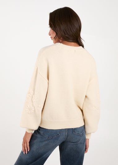 Blue Vanilla Cream Embroidered Sleeve Jumper