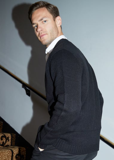 Threadbare Black Knitted V-Neck Cardigan With Wool