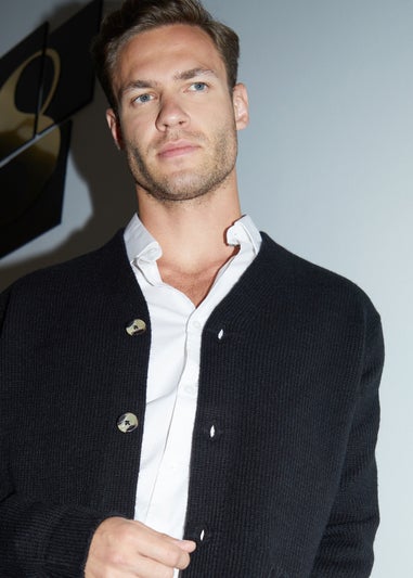 Threadbare Black Knitted V-Neck Cardigan With Wool
