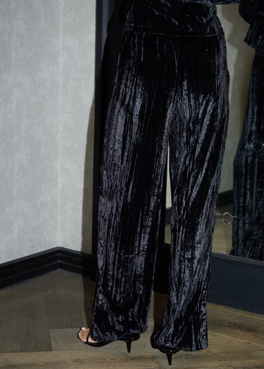 Threadbare Black Crinkle Velvet Wide Leg Trousers