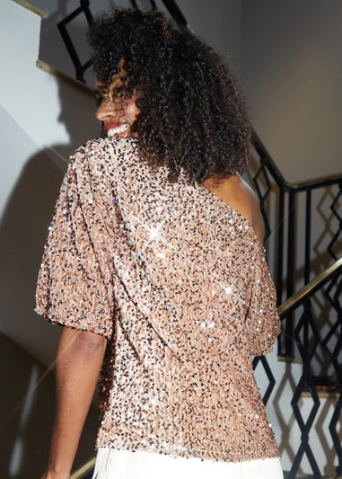 Threadbare Bronze Sparkler Sequin Velour Drop Shoulder Top