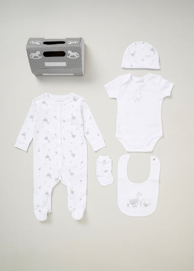 Rock a Bye Baby White Cotton 5-Piece Baby Gift Set (0-6 months)