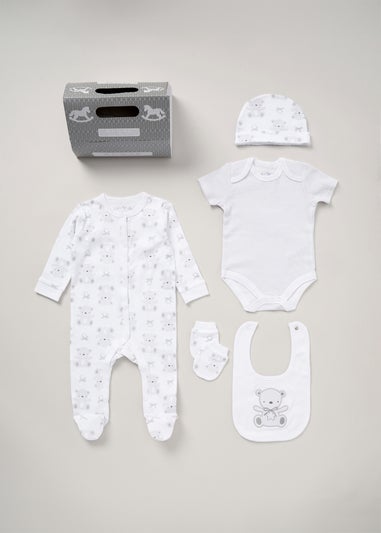 Rock a Bye Baby White Cotton 5-Piece Baby Gift Set (0-6 months)