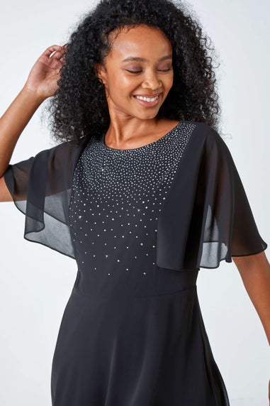 Roman Black Petite Embellished Skater Dress